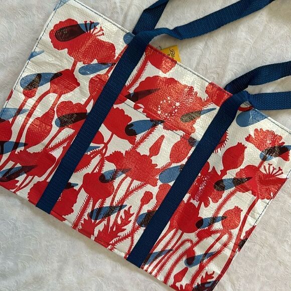 Blue Q Retro Shoulder Tote Bag with Zipper Abstract Floral - Picture 2 of 16